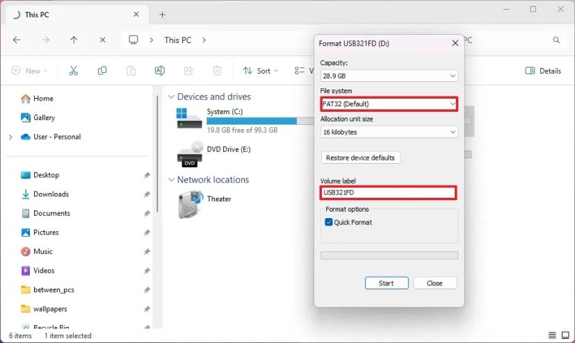 Format de lecteur avec système de fichiers FAT32