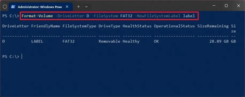 Formatage PowerShell avec FAT32