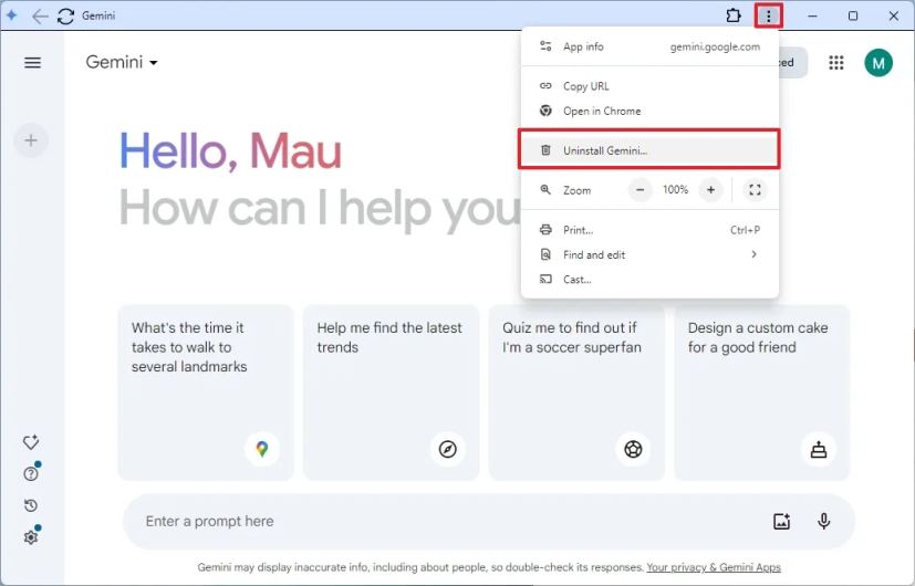 Désinstaller l'application Gemini sur Chrome