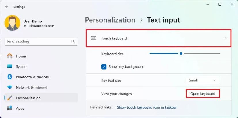 Ouvrir l'option clavier