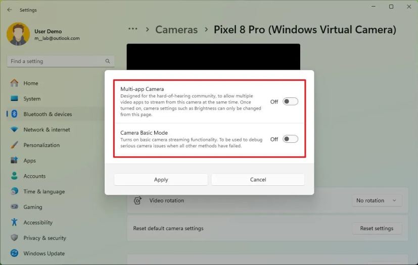 Caméra multi-applications Windows 11