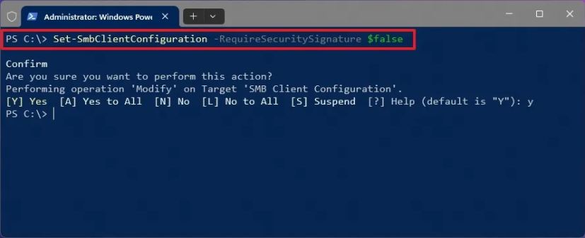 PowerShell désactive la signature SMB