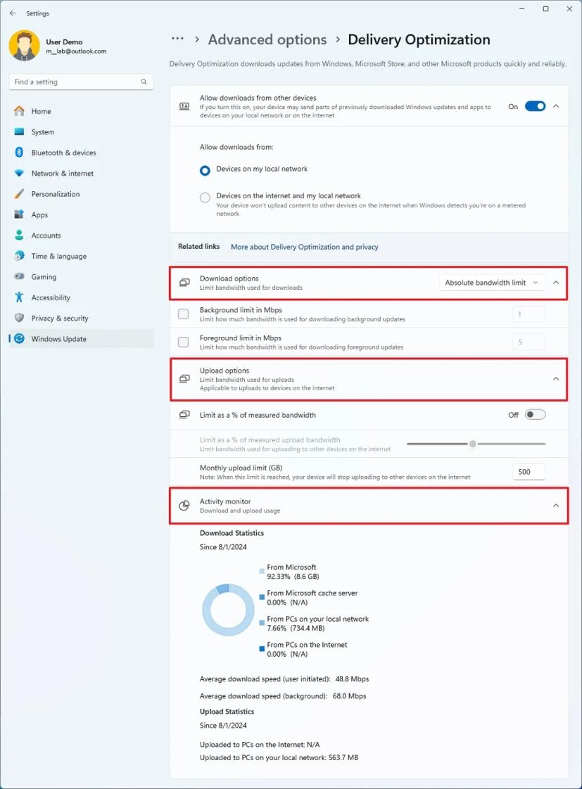 Nouveaux paramètres d'optimisation de la livraison de Windows 11