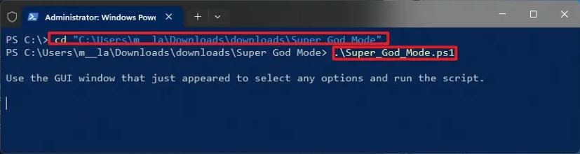 PowerShell exécute le script Super God Mode