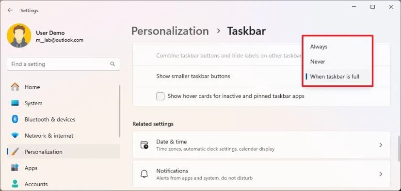 Paramétrage des petites icônes de la barre des tâches