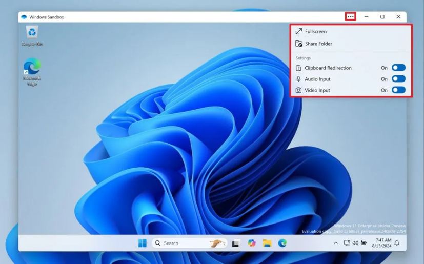 Windows 11 Sandbox avec redirection du presse-papiers
