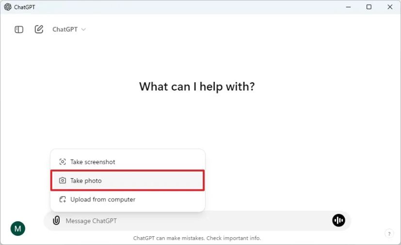 Option de prise de photo ChatGPT