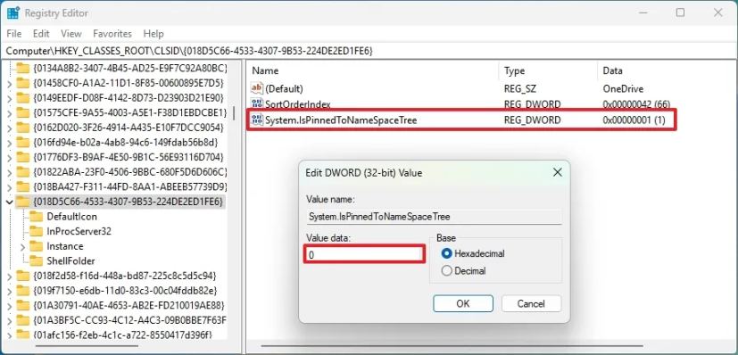 Le registre supprime OneDrive de l'explorateur de fichiers