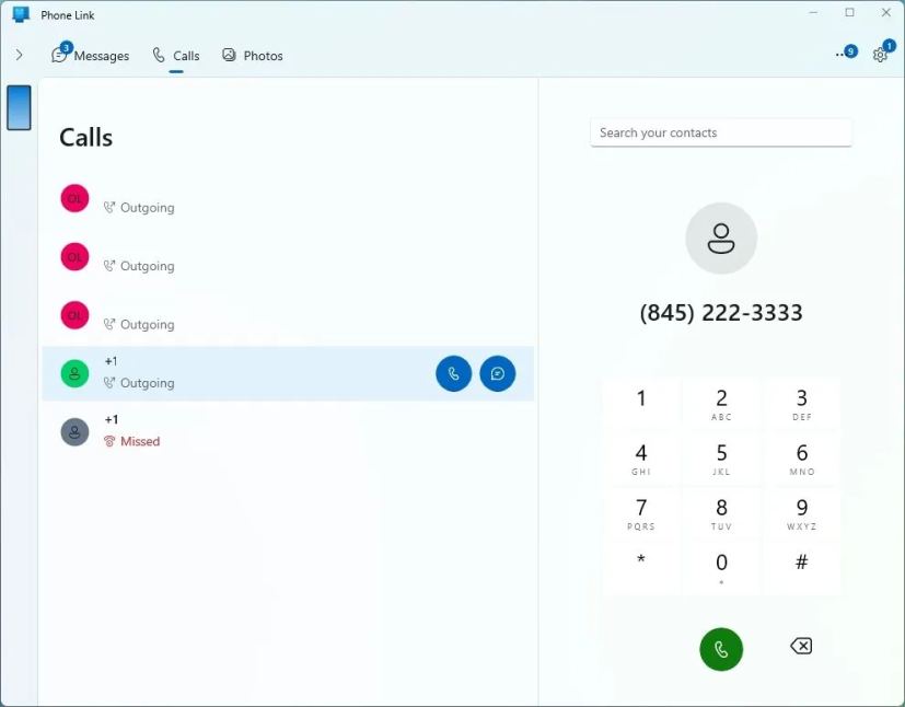 Windows 11 passe un appel téléphonique depuis Phone Link